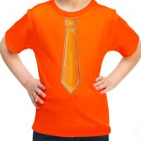 Verkleed t-shirt voor kinderen - stropdas - oranje - meisje - carnaval/themafeest kostuum - thumbnail