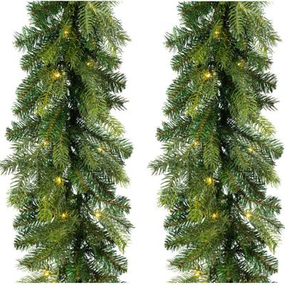 Decoris Dennenslinger - 2x - groen - met verlichting - 20 x 270 cm - twinkelend - guirlande