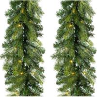 Decoris Dennenslinger - 2x - groen - met verlichting - 20 x 270 cm - twinkelend - guirlande