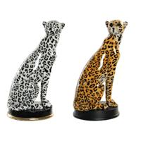 Decoratieve figuren DKD Home Decor Zwart Oranje Wit Luipaard Hars Koloniaal 16 x 16 x 32 cm