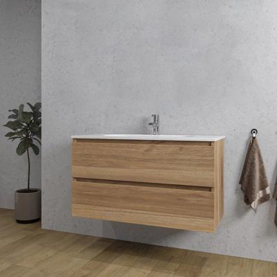 Adema Chaci Badkamermeubelset - 100x46x57cm - 1 ovale keramische wasbak wit - 1 kraangat - 2 lades - eiken SW1212774/SW718718