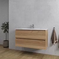 Adema Chaci Badkamermeubelset - 100x46x57cm - 1 ovale keramische wasbak wit - 1 kraangat - 2 lades - eiken SW1212774/SW718718