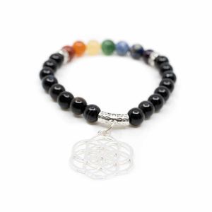 Zwarte Onyx Chakra Armband met Flower of life