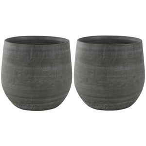 2x stuks plantenpotten/bloempotten in een strakke Modern design look mystic grijs Dia 31 cm en Hoogt