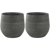 2x stuks plantenpotten/bloempotten in een strakke Modern design look mystic grijs Dia 31 cm en Hoogt