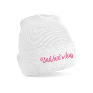 Wintersport muts voor dames - bad hair day - wit - one size - volwassenen - Apres ski beanie