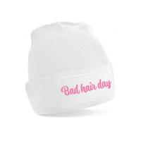 Wintersport muts voor dames - bad hair day - wit - one size - volwassenen - Apres ski beanie - thumbnail