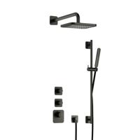 Hotbath Gal - Inbouw Regendoucheset - Geborsteld Gunmetal PVD - 2 Stopkranen - Thermostatisch - Wandarm 35 cm - Hoofddouche 220 mm - Staafhanddouche - Glijstang 900 mm - V01