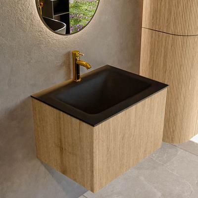 Mondiaz KURVE 60 cm Onderkast Greeploos 1 Lade Zonder Deuren Oak, Wastafel Solid Surface Midden Urban 1 Kraangat Zonder Spiegel (KRVCLO601L0D1KM-Oak/Urb)