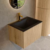 Mondiaz KURVE 60 cm Onderkast Greeploos 1 Lade Zonder Deuren Oak, Wastafel Solid Surface Midden Urban 1 Kraangat Zonder Spiegel (KRVCLO601L0D1KM-Oak/Urb)