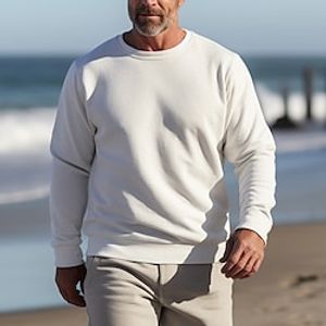 Voor heren Sweatshirt Zwart Wit Wijn Bruin Khaki Strakke ronde hals Effen Sport Outdoor Dagelijks Feestdagen Streetwear Basic Casual Lente Herfst Kleding Hoodies Sweatshirts miniinthebox