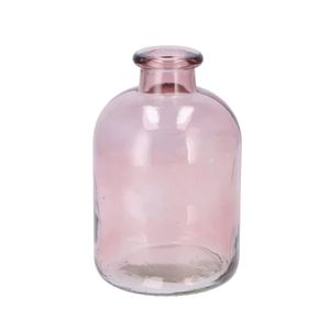 Bloemenvaas fles model - helder gekleurd glas - zacht roze - D11 x H17 cm