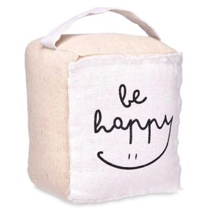 Deurstopper - 1 kilo - beige - canvas - Be happy - 14,5 x 16 x 19 cm