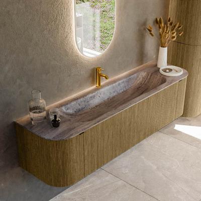 Badmeubel Mondiaz Kurve-Dlux | 170 cm | Meubelkleur Dusk | Wastafelkleur Oza | Solid surface | Wasbak midden spoelbak | 1 kraangat