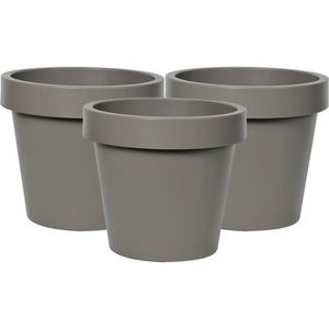 Plantenpot/bloempot - 3x - kunststof - taupe/bruin - buiten - D20 x H18 cm