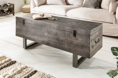 industrieele kistbank FACTORY LOFT 115cm mangohouten grijze bank - 39664