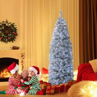 Kunstkerstboom van 180 cm Scharnierende Slanke Kerstboom met 250 Koelwitte LED-Verlichting 475 Takpunten en Metalen Voet