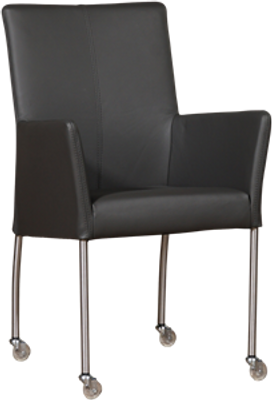 Donkergrijze leren moderne eetkamerstoel Comfort - poot rond rvs met wiel - Toledo Leer Antracite (donkergrijs leer)