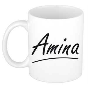 Naam cadeau mok / beker Amina met sierlijke letters 300 ml