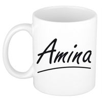 Naam cadeau mok / beker Amina met sierlijke letters 300 ml - thumbnail