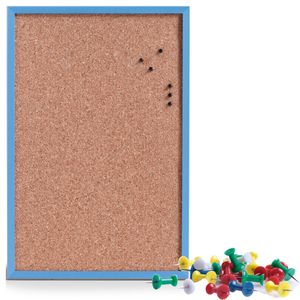 Prikbord incl. 25x punaises gekleurd - 40 x 60 cm - blauw - kurk