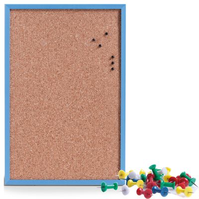Prikbord incl. 25x punaises gekleurd - 40 x 60 cm - blauw - kurk