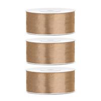 Sierlint satijn - 3x - Goud - 2.5 cm/25 mm x 25 meter - Cadeaulint satijnlint/sierlinten - Hobby