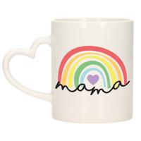 Cadeau koffie/thee mok voor mama - wit met een hartjes oor - regenboog - keramiek - Moederdag