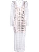 Brunello Cucinelli robe longue en maille ajourée à col v - Blanc