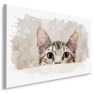 Schilderij - Nieuwsgierige kat, beige, 4 maten, wanddecoratie