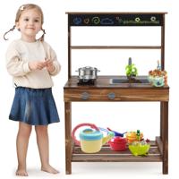 Modderkeuken voor Kinderen Kinderkeuken Sparrenhout met Kraan en Wastafel Speelkeuken met Tafel Pan en Pot Tuinkeuken Buiten