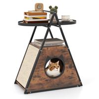 Kattenkast Kattenhuis & Bijzettafel & Nachtkastje Kast met Kattenmand & 2 Krabmatten & 2 Planken A-Frame Kattenmeubel voor Katten
