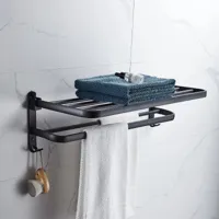 Dubbele Handdoekstang met Haak - Opvouwbaar | 50 cm | Mat Zwart | Ruimte-aluminium | Wandmontage Dubbele Handdoekstang met Haak - Opvouwbaar | 50 cm | Mat Zwart | Ruimte-aluminium | Wandmontage