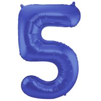 Folie ballon van cijfer 5 in het blauw 86 cm - thumbnail