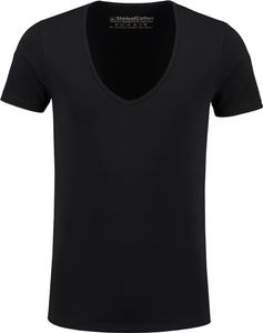 ShirtsofCotton Heren T-shirt Zwart Extra Diepe V-hals 2-Pack