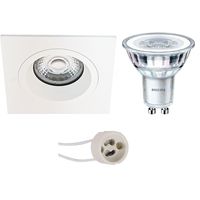 LED Spot Set - Pragmi Rodos Pro - GU10 Fitting - Inbouw Vierkant - Mat Wit - 93mm - Philips - CorePro 840 36D - 3.5W - Natuurlijk Wit 4000K