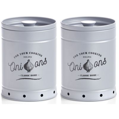 2x stuks uien voorraad/bewaar emmer/blik grijs 18 cm