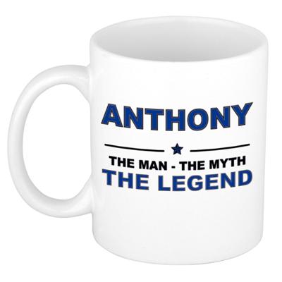 Anthony cadeau mok - man myth legend - naam koffiemok / beker - wit en blauw - 300 ml Anthony cadeau mok - man myth legend - naam koffiemok / beker - wit en blauw - 300 ml