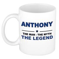 Anthony cadeau mok - man myth legend - naam koffiemok / beker - wit en blauw - 300 ml