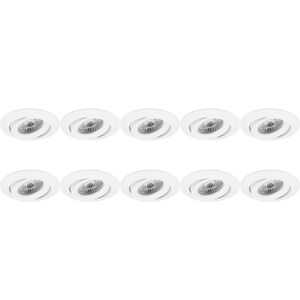 Spot Armatuur 10 Pack - Pragmi Uranio Pro - GU10 Inbouwspot - Rond - Wit - Aluminium - Kantelbaar - Ø82mm