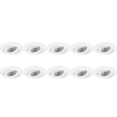 Spot Armatuur 10 Pack - Pragmi Uranio Pro - GU10 Inbouwspot - Rond - Wit - Aluminium - Kantelbaar - Ø82mm