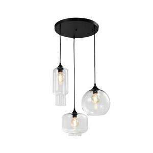 QUVIO Hanglamp glas 3-lichts rond zwart - QUV5125L-BLACK