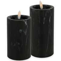 LED kaarsen/stompkaarsen - set 2x - zwart marmer look - H12,5 en H15 cm - timer - warm wit - LED kaarsen