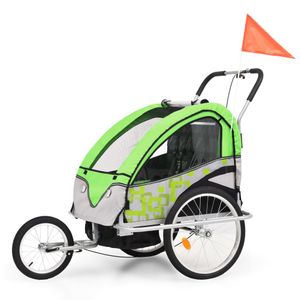 VidaXL Fietstrailer en kinderwagen 2-in-1 groen en grijs