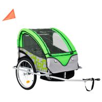 VidaXL Fietstrailer en kinderwagen 2-in-1 groen en grijs