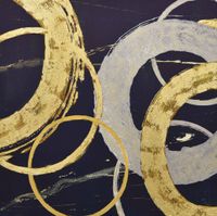 Abstract schilderij zilveren en gouden ringen 2 - Olieverf-a - 130 x 130 cm Abstract schilderij zilveren en gouden ringen 2 - Olieverf-a - 130 x 130 cm