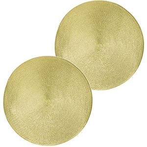 2x Ronde placemats glimmend goud 38 cm geweven/gevlochten    -