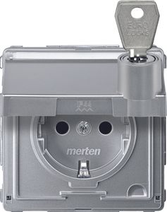 Merten Aquadesign 1-voudig stopcontact kinderveilig met klapdeksel, tekstkader en sluitingen aluminium 23167260