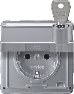 Merten Aquadesign 1-voudig stopcontact kinderveilig met klapdeksel, tekstkader en sluitingen aluminium 23167260