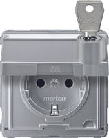 Merten Aquadesign 1-voudig stopcontact kinderveilig met klapdeksel, tekstkader en sluitingen aluminium 23167260